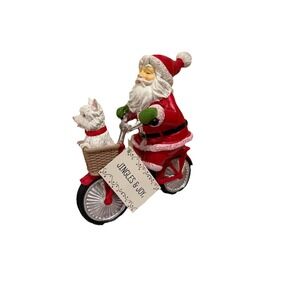 Jingle and Joy Christmas Santa Claus Riding Bicycle Dog in Basket 9" Figure New